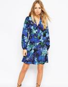 Needle & Thread Enchanted Floral Print Skater Dress With Bell Sleeve - Elixir Print