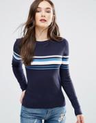 Brave Soul Stripe Sweater - Navy