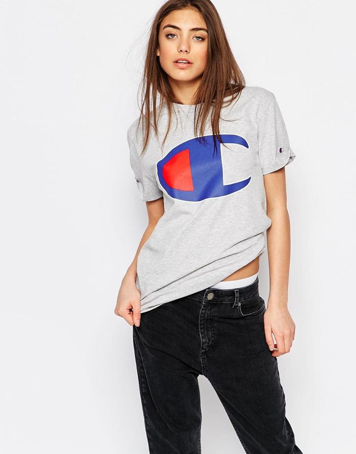Champion Oversized Boyfriend T-shirt With Retro Oversized Logo - Gray