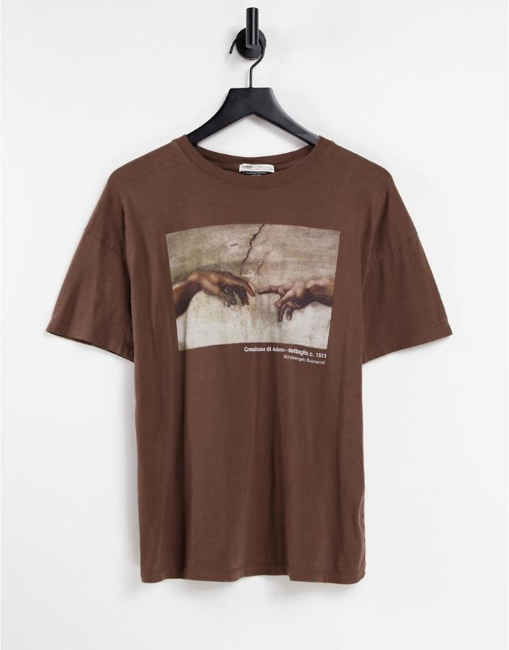 Pull & Bear X Michel Angelo Graphic T-shirt In Brown