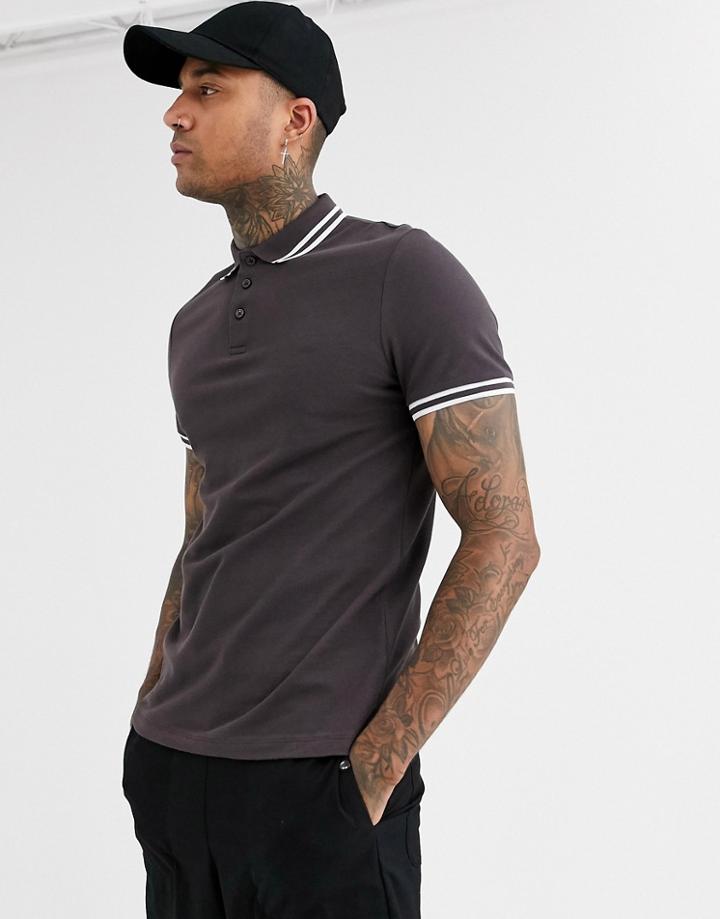 Asos Design Tipped Pique Polo Shirt In Brown