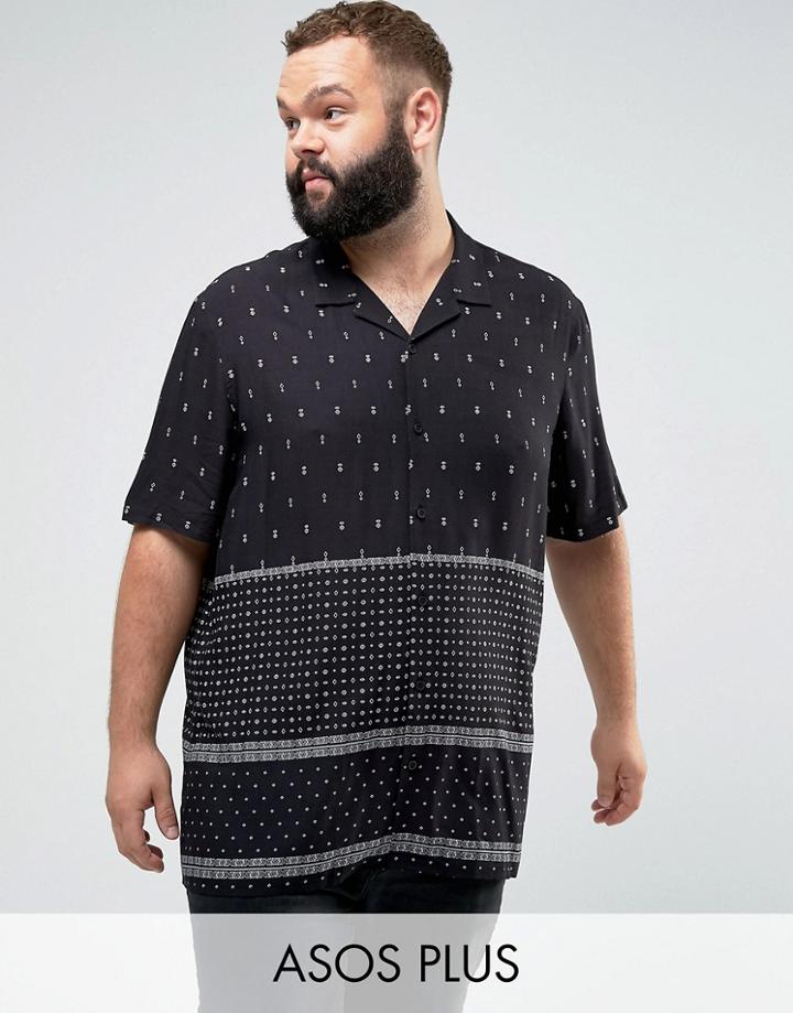 Asos Plus Regular Fit Viscose Shirt With Border Print - Brown