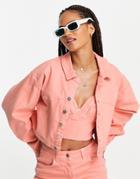 Asos Design Denim Jacket In Peach - Part Of A Set-orange