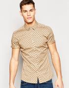 Asos Skinny Shirt With Polka Print In Stone With Short Sleeves