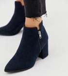 New Look Wide Fit Pu Pointed Heeled Boot In Navy