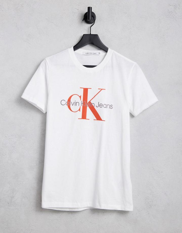 Calvin Klein Jeans Monogram Chest Logo Slim Fit T-shirt In White