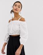 Monki Off Shoulder Crpped Blouse In White - White