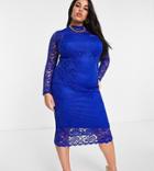 Asos Design Curve Lace Midi Dress In Cobalt Blue-blues