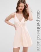 Asos Petite Skater Dress In Rib With Wrap Front Detail - Pink