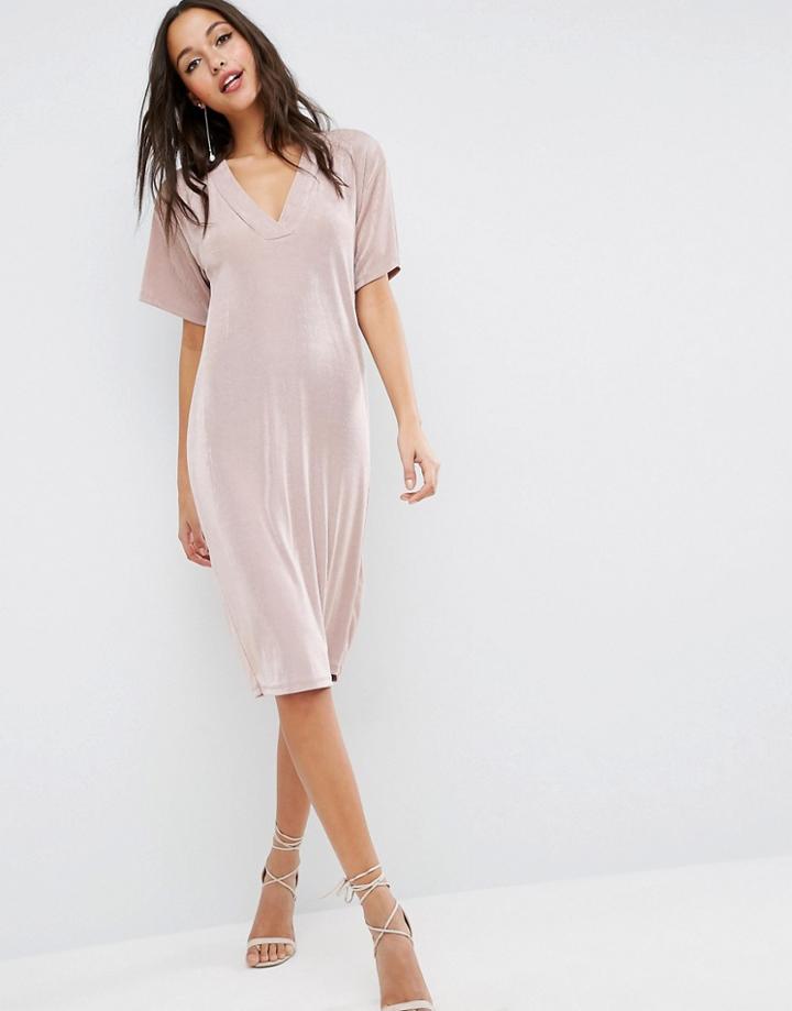 Asos Slinky T-shirt Dress - Pink