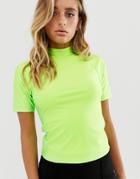 Asos Design Fitted Top With High Neck In Neon Green - Green