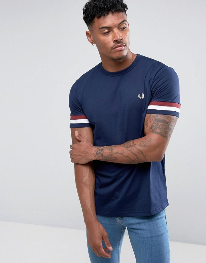 Fred Perry Striped Cuff T-shirt In Blue - Blue