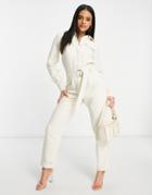 4th & Reckless Tie Belt Jumpsuit In Cream-white