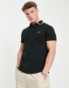 Polo Ralph Lauren Gold Icon Tipped Pique Polo Custom Fit In Black