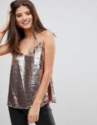 Asos Fuller Bust Sequin Cami With V Neck-gold