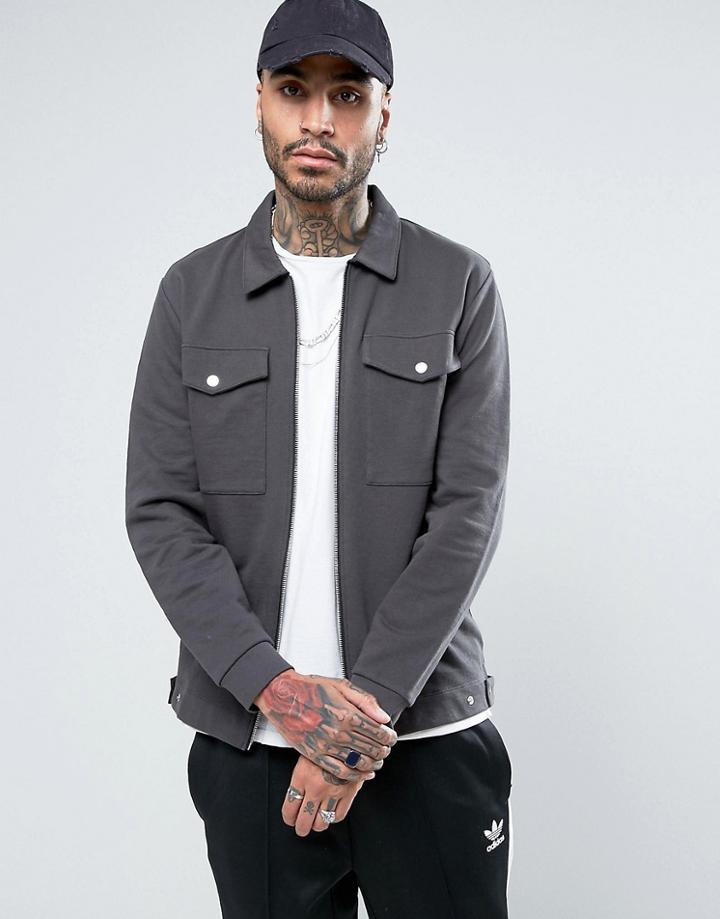Asos Jersey Harrington Jacket With Patch Pockets - Black