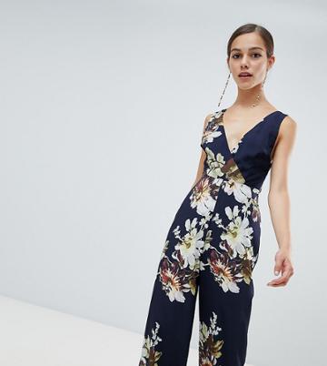 Hope And Ivy Petite Floral Wide Leg Jumpsuit - Navy