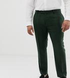 Asos Design Plus Wedding Slim Suit Pants In Green Wool Mix Herringbone - Green