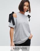 Asos Petite Top With Cold Shoulder And Woven Ties - Gray