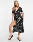 Ax Paris Plunge Wrap Dress In Brushstroke-multi