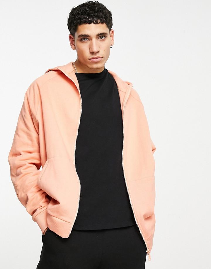 Asos Design Oversized Zip Up Hoodie With Panel Detail In Pastel Orange - Part Of A Set