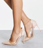 Truffle Collection Wide Fit Pointed Clear Heeled Shoes In Beige-neutral