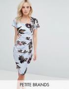 City Goddess Petite Square Neck Capped Sleeve Printed Dress - Blue