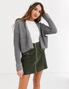 Qed London Cropped Button Through Cardigan In Gray Marl