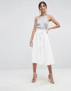 Asos Full Skirt With Paper Bag Waist & D Ring - White