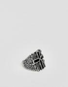 Asos Design Chunky Ring With Cross In Burnished Silver Tone - Silver