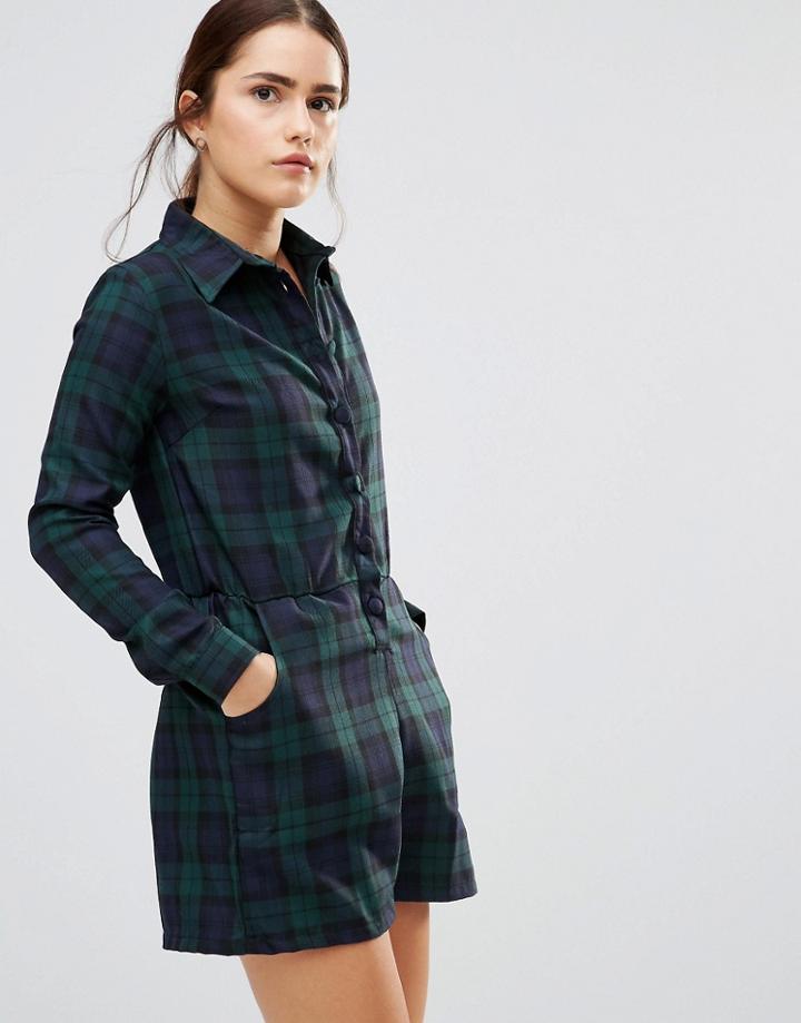 Uncivilised Check Playsuit - Green
