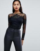 Lipsy Lace Sleeve Frill Detail Blouse - Black