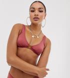 Free Society Exclusive High Shine Plunge Crop Bikini Top In Rust