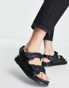 Public Desire Carmen Quilted Flat Sandals In Black Drench Pu