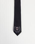 Twisted Tailor Tie In Black With Skull Embroidery