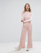 Monki Side Popper Relaxed Pants - Pink