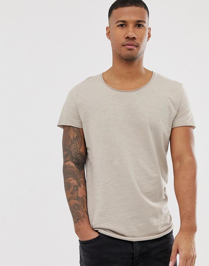 Jack & Jones Essentials Longline T-shirt In Beige - Beige