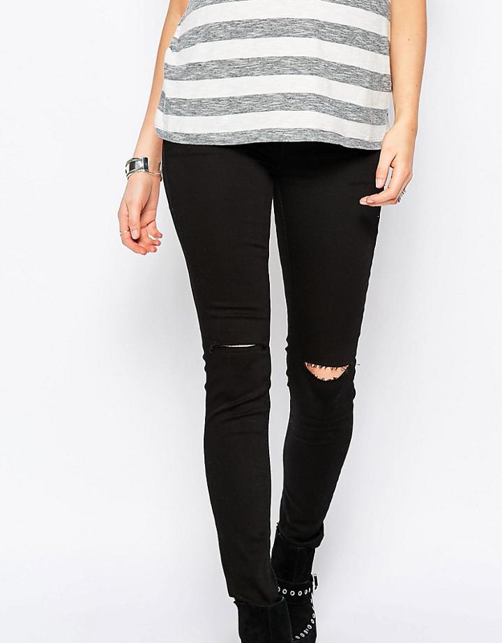 New Look Maternity Over The Bump Busted Knee Jeans - Black