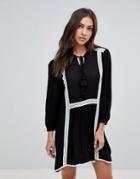The English Factory Long Sleeve Smock Dress With Lace Trim And Slip Dress - Black