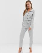 Prettylittlething Belted Jumpsuit In Gray Check - Multi