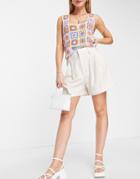 Stradivarius Bermuda Linen Shorts In Natural-neutral