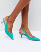 Dune Kitten Heel Sling Back Shoe In Teal Suede - Green