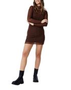 Cotton: On Long Sleeve High Neck Mesh Mini Dress In Brown