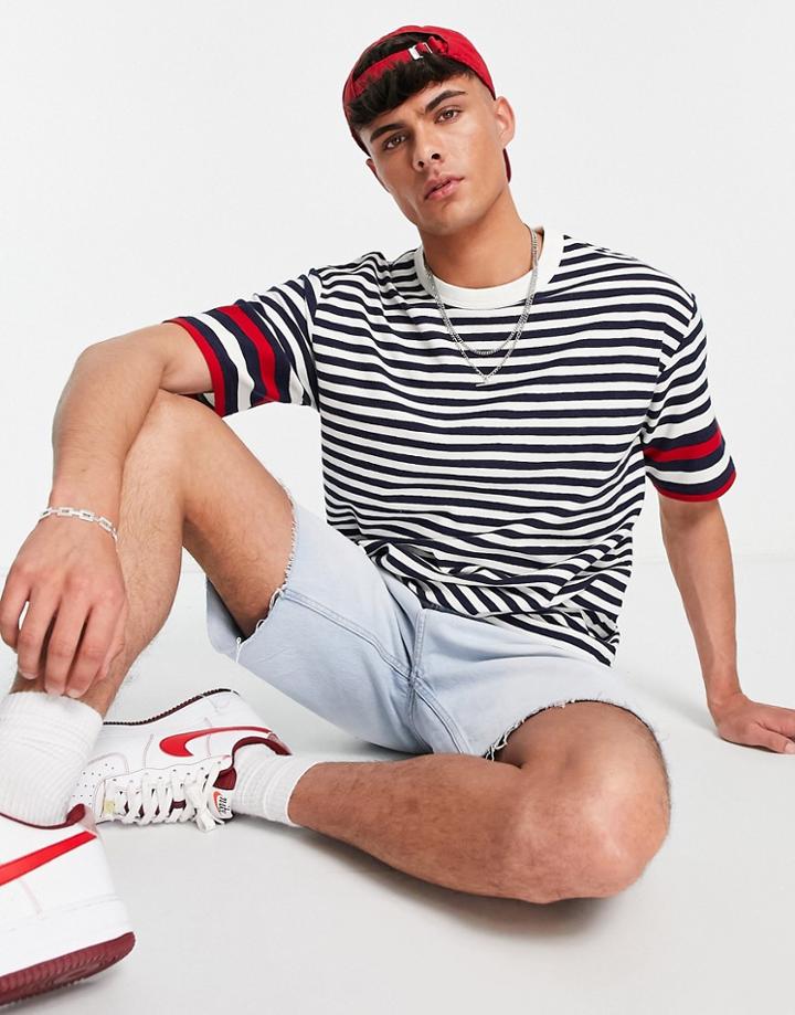 Gant Contrast Sleeve Stripe T-shirt In Navy