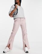 Heartbreak Slit Front Pants In Pink Plaid - Part Of A Set