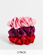 Vero Moda Matching 3 Pack Hair Scrunchies In Pink Heart, Red & Burgundy Heart-multi
