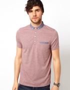 Asos Polo With Chambray Collar - Pink