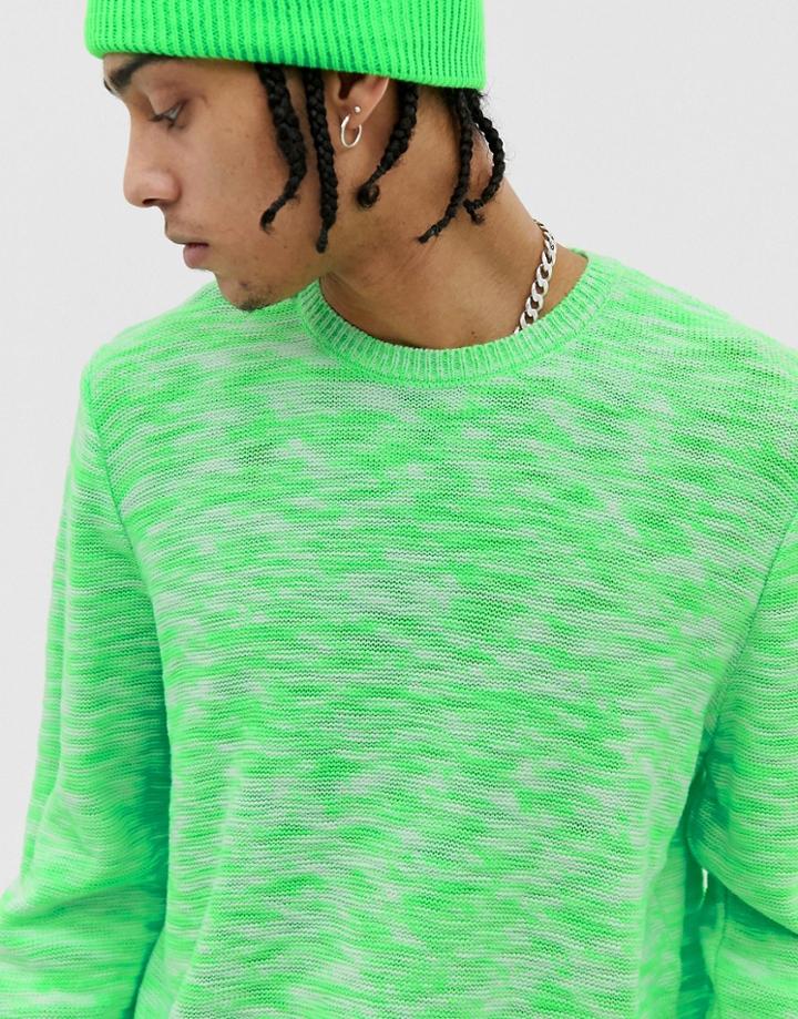 Asos Design Textured Space Dye Knit Sweater In Neon Green