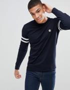Le Breve Lightweight Knitted Sweater With Arm Stripe - Navy