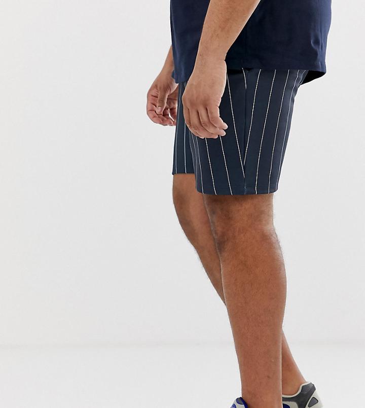 Asos Design Plus Poly Tricot Skinny Shorts In Shorter Length With Navy Pinstripe - Navy